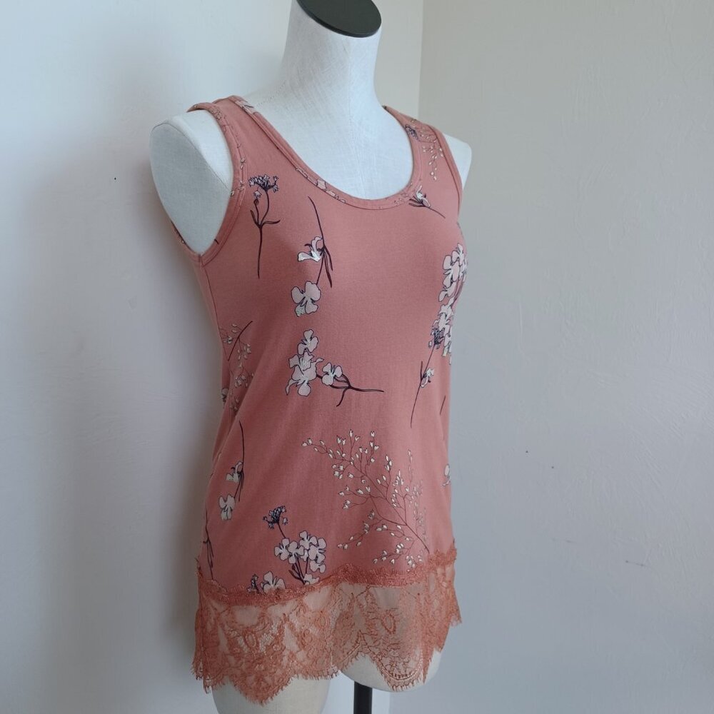 Soft Surroundings Tank Top Madame Lace Floral Print Pullover Stretch Knit XSmall - Picture 9 of 12